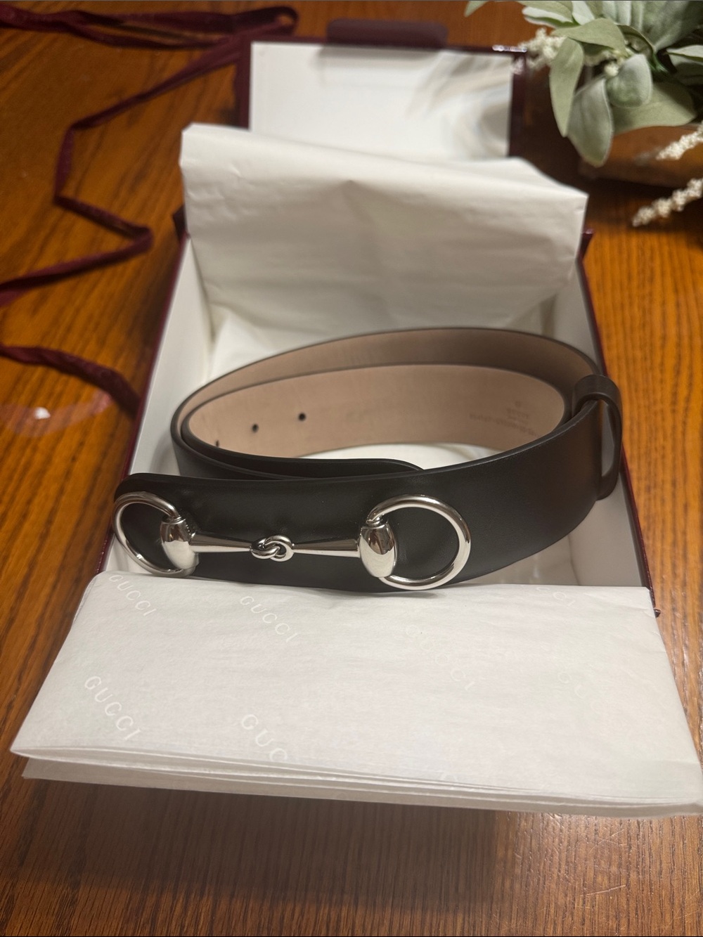 Gucci Black Leather Horsebit-Style Belt with Silver Hardware size 85•34